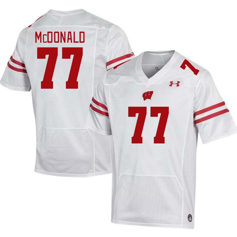 Men #77 Will McDonald Wisconsin Badgers College Football Jerseys Stitched Sale-White - Click Image to Close